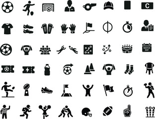 Fototapeta premium Extensive collection of black silhouette icons for soccer and football sports with football collection silhouette