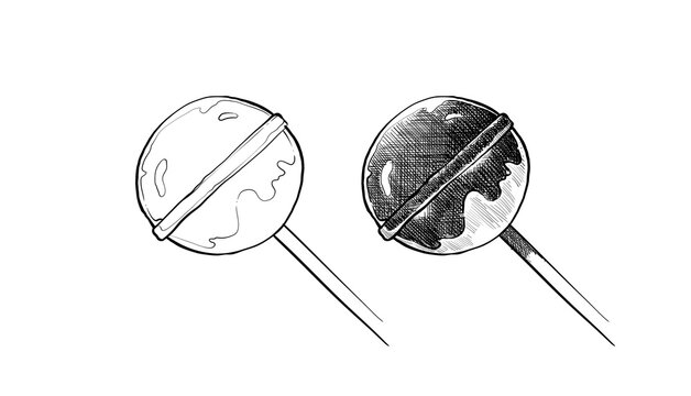 Hand drawn sketch of two lollipop using line art sketch style