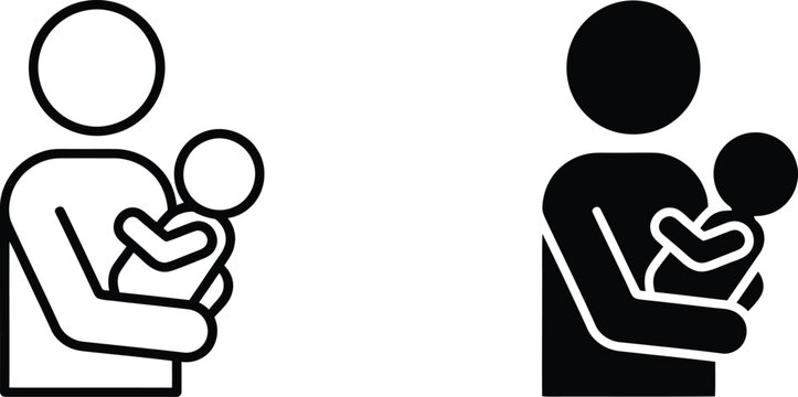 Mother holding newborn baby icon in outline and solid vector styles