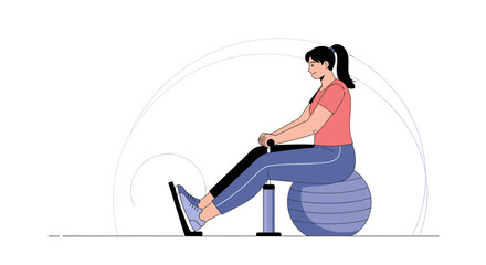 Fototapeta premium Woman Exercising with Resistance Bands and Stability Ball, Vector Illustration