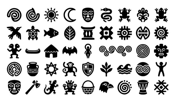 Traditional Taino Solid Symbol Collection Indigenous Caribbean Vector Icons