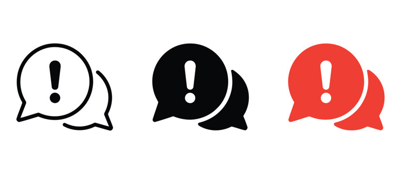 Exclamation mark chat icon vector featuring warning speech bubble sign and important message symbol for communication alerts, messaging system, and notification interface design