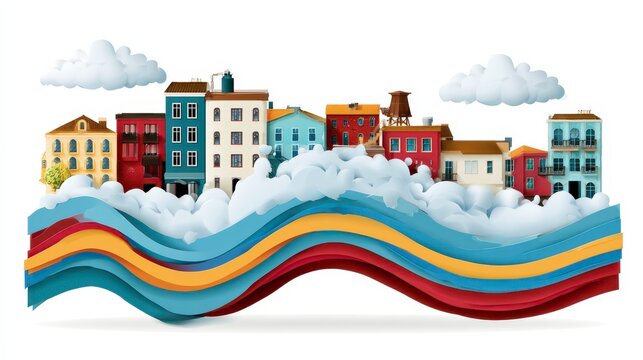 Smart city water management sustainable city urban landscape cityscape building house cloud wave water