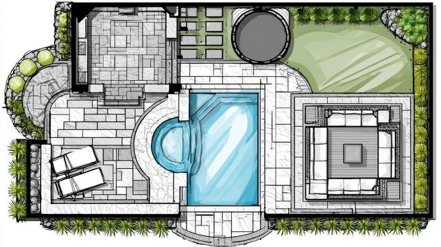Modern Backyard Patio Top View 291
