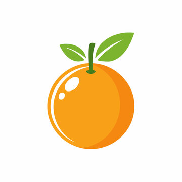 Stylized Orange Fruit Icon with Green Leaves
