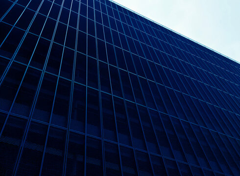 Glass building pattern. Exterior view of modern glass structure with geometric design