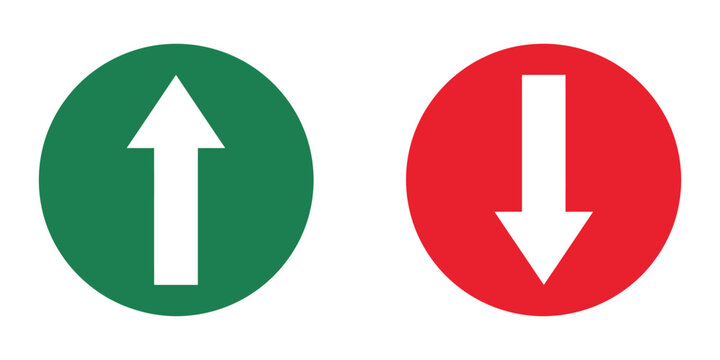 Arrow Direction Icon Set Featuring Green Increase Arrows and Red Decrease Arrows, Financial Trend Indicators for Statistics, Market Analysis and Data Visualization Design