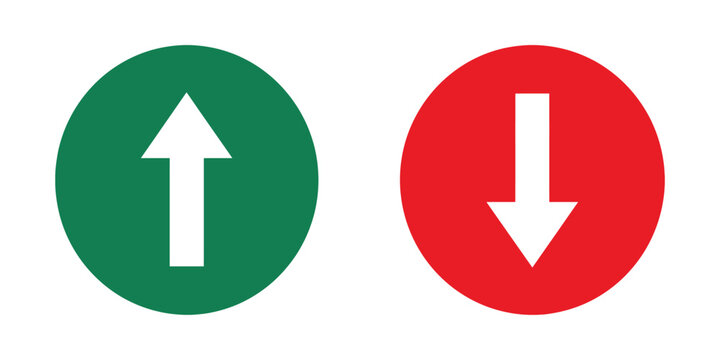 Arrow Direction Icon Set Featuring Green Increase Arrows and Red Decrease Arrows, Financial Trend Indicators for Statistics, Market Analysis and Data Visualization Design