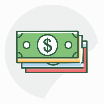 Stack of US Dollar Bills with Dollar Sign Icon