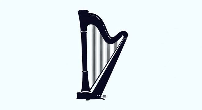 Simple black harp icon on isolated white background.