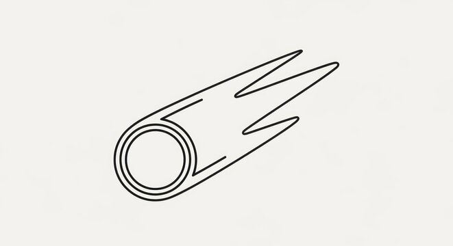 Minimalist comet line art icon on white background