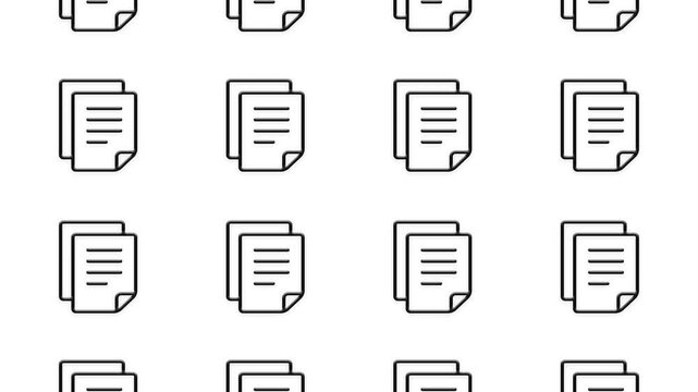 Animated pattern of document page icons moving in seamless motion on white background digital graphic.