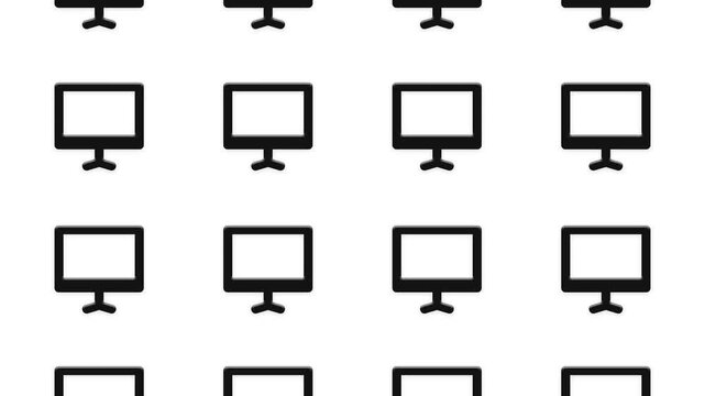 Seamless looping animation of computer monitor icons on a white background, representing technology and connectivity.