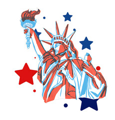 Stylized vector illustration of statue of liberty with patriotic stars, national Independence Day (United States) © anilkumar