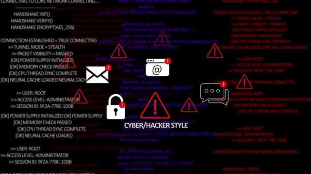 Male hacker in blue hoodie working on laptop with digital matrix code animation in dark room. Cybersecurity threat concept for cyber attack prevention. 4K Digital Threat Visualization Motion Video..