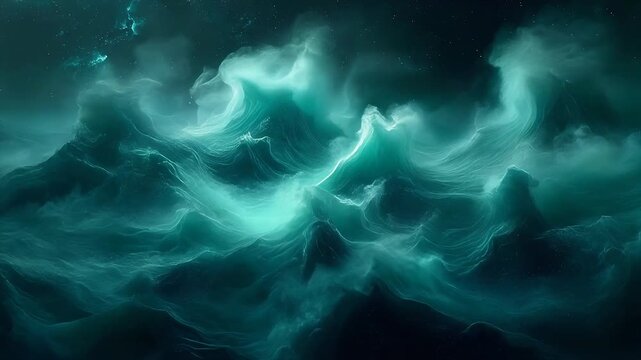 Serene teal cosmic vapor flowing through minimalist darkness with elegant atmospheric depth