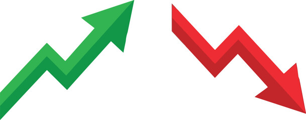 Green arrow going up and red arrow going down representing financial growth and market decline © Rehena