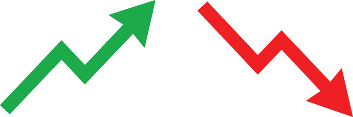 Green arrow pointing up and red arrow pointing down for business growth and decline analysis © Rehena