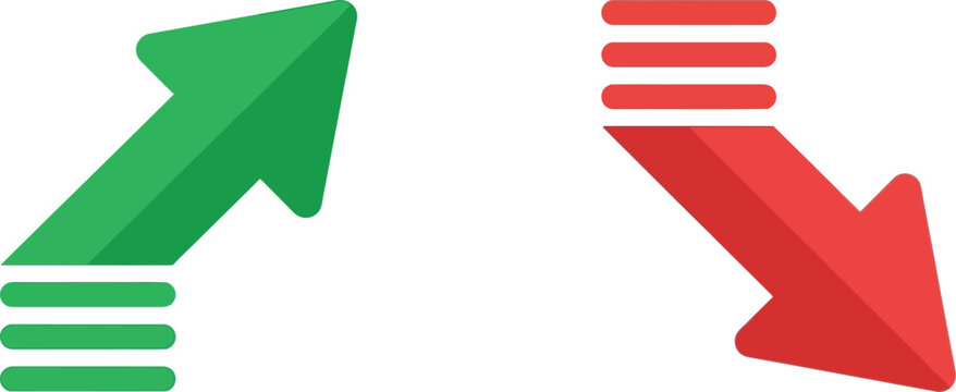 Green upward arrow and red downward arrow icons representing growth and decline