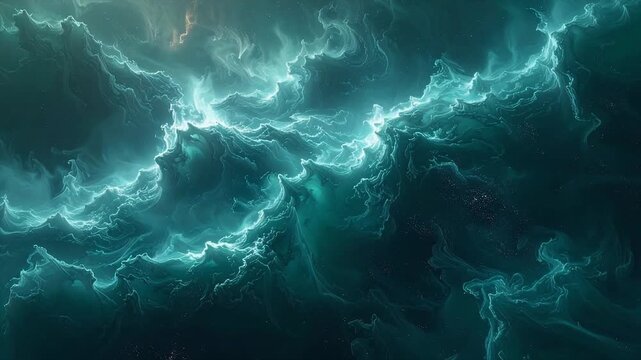 Minimal cosmic mist illuminated by muted teal tones forming serene abstract atmospheric scenery