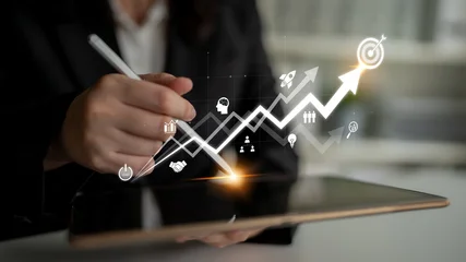 Fototapeten Pony Business growth strategy drives goal achievement. Business growth improves performance, supports innovation, business growth tracks success, and business growth builds future. Latch  © InfiniteFlow