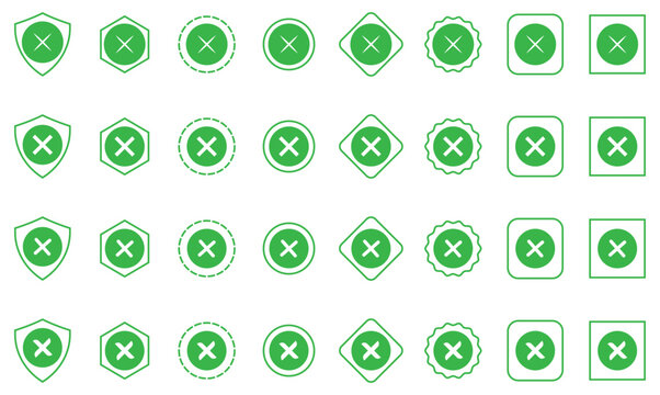 cross check marks with check mark, cross and exclamation symbols. Success, error and warning indicators. System notification and interface elements for confirmation, alerts and feedback states.