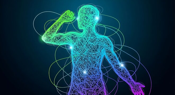 Neural pathways visualized with glowing brain network.