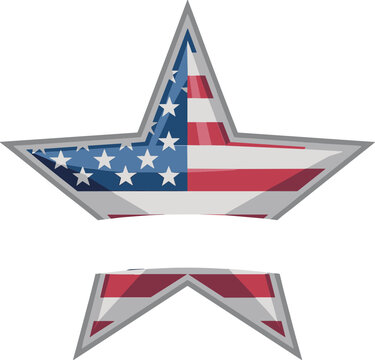Split American flag star vector illustration with cut out sections for text or patriotic Independence Day graphic design templates.Split American flag star vector illustration with cut out sections fo