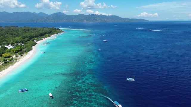 Aerial 4K Drone Footage Gili Meno Island Lombok Indonesia Turquoise Water Tropical Beach