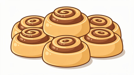Fototapeta premium Fresh cinnamon rolls with swirled dough and rich caramel glaze arranged in a cluster display