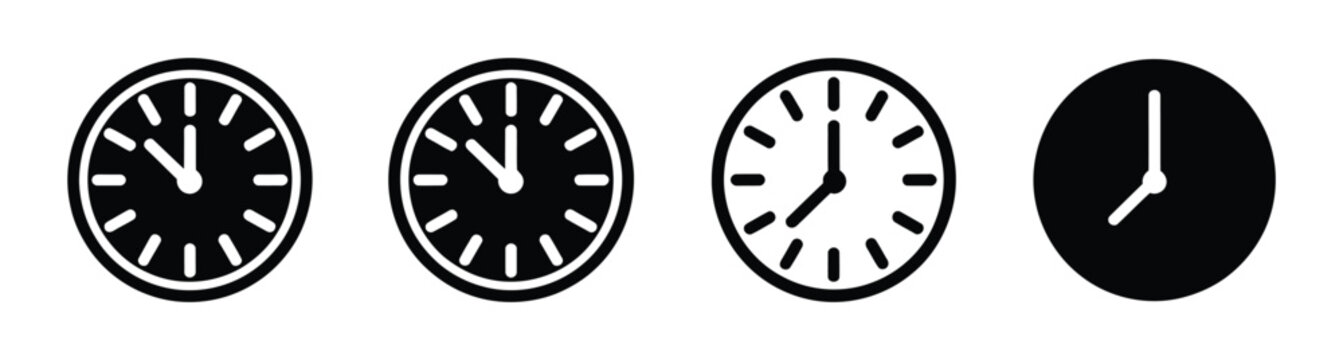 Clock icon set, time symbols analog and digital clock face vector illustration