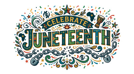Celebrate juneteenth typography with symbols of freedom and heritage © Level Zero
