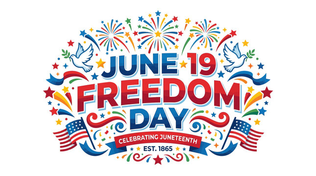 Juneteenth freedom day celebration with patriotic stars and flags