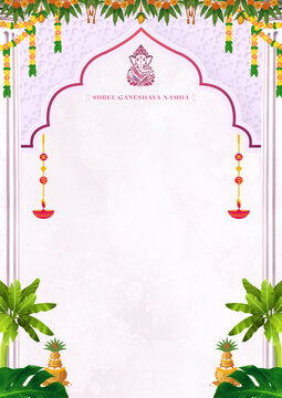 Green and White Traditional Griha Pravesh Ceremony Invitation