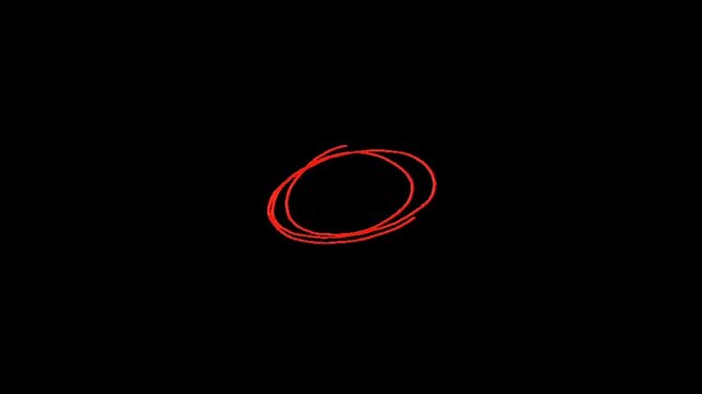 A red scribble forming a circular shape on a black background