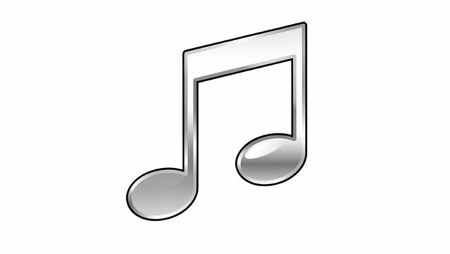 Silver musical note icon with sleek design on white background for music concepts and audio symbols