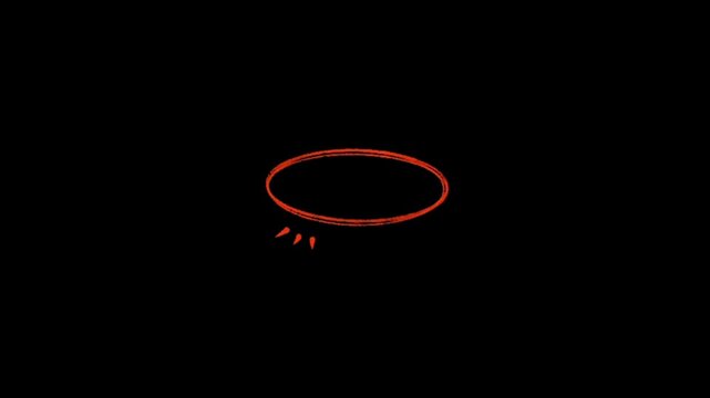 A red speech bubble with a dynamic scribble effect on a black background, conveying a sense of energy and conversation