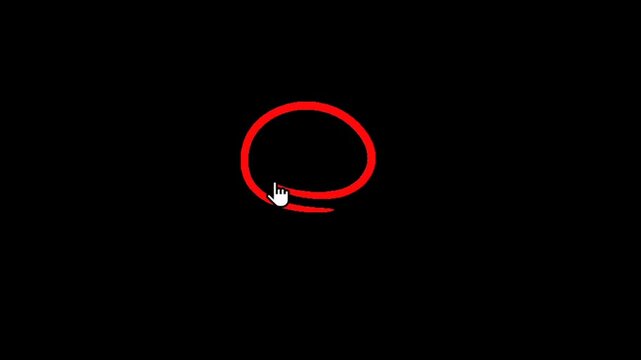 A red circle with a white computer mouse cursor clicking on it, symbolizing online interaction and digital communication on a black background