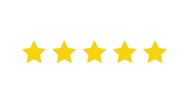 Five Yellow Rating Stars Animation with Fade Effect on White Background for Customer Review