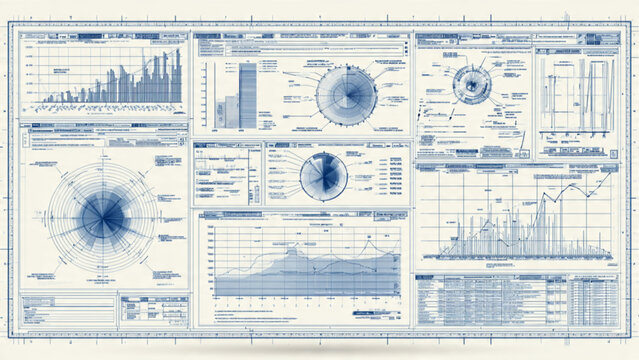 Data visualizations with charts graphs diagrams and analytics in shades of blue and gray digital interface for business intelligence