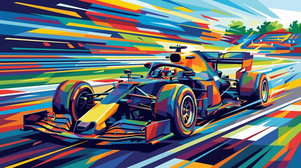 Naklejka premium Formula one race car graphic art embodies vibrant, dynamic speed and competition in its style. Ideal for sportsrelated designs.