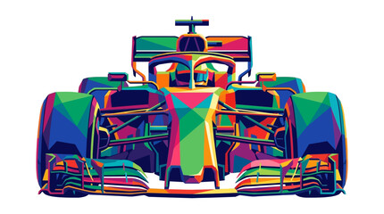 Naklejka premium Polygonal formula one race car graphic suitable for motorsport events, sports designs, race car enthusiasts, graphic design projects, and modern art collections.