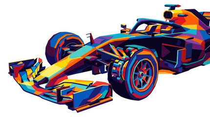 Digital illustration of a vibrant formula one race car in pop art style. Ideal for race car events posters and graphics. © se
