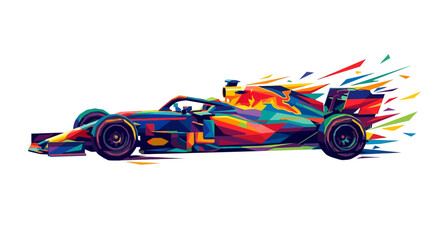 Naklejka premium Abstract geometric red bull racing formula one car speed motion art. Suitable for sports marketing, automotive advertisements, and racing event promotions.