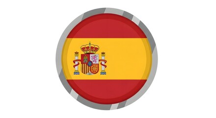 Fototapeta premium A circular medal icon featuring the national flag of Spain with its central coat of arms emblem.