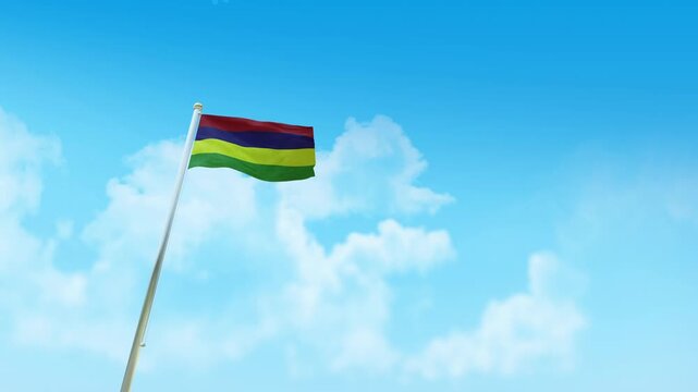 Mauritius Flag 3D Render Animation with Fighter Jets Formation in Blue Sky