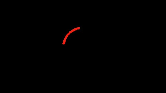 A red curved line on a black background, resembling a partial circle or an arc shape, simple geometric design element