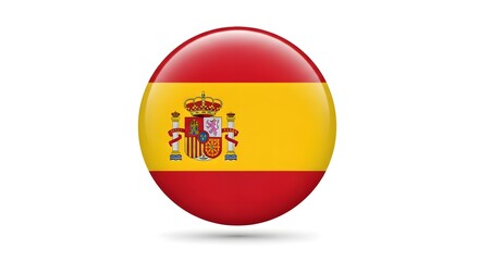 Naklejka premium A glossy circular 3D badge featuring the Spanish flag with a realistic metallic sheen and shadow.