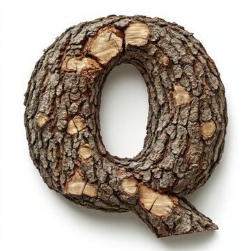 Capital letter Q formed from bark