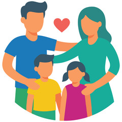 Obraz premium Happy family with two children and heart icon children happiness parenting daughter togetherness